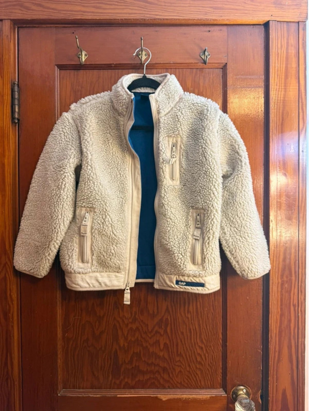 Gap Kids Outdoor Sherpa Fleece Jacket Small Cream Blue Full Zip